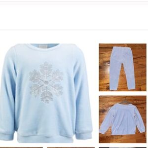 NEW 2 Piece Snowflake Frozen Winter Girls Kid Blue Winter Toddler velour suit 4T